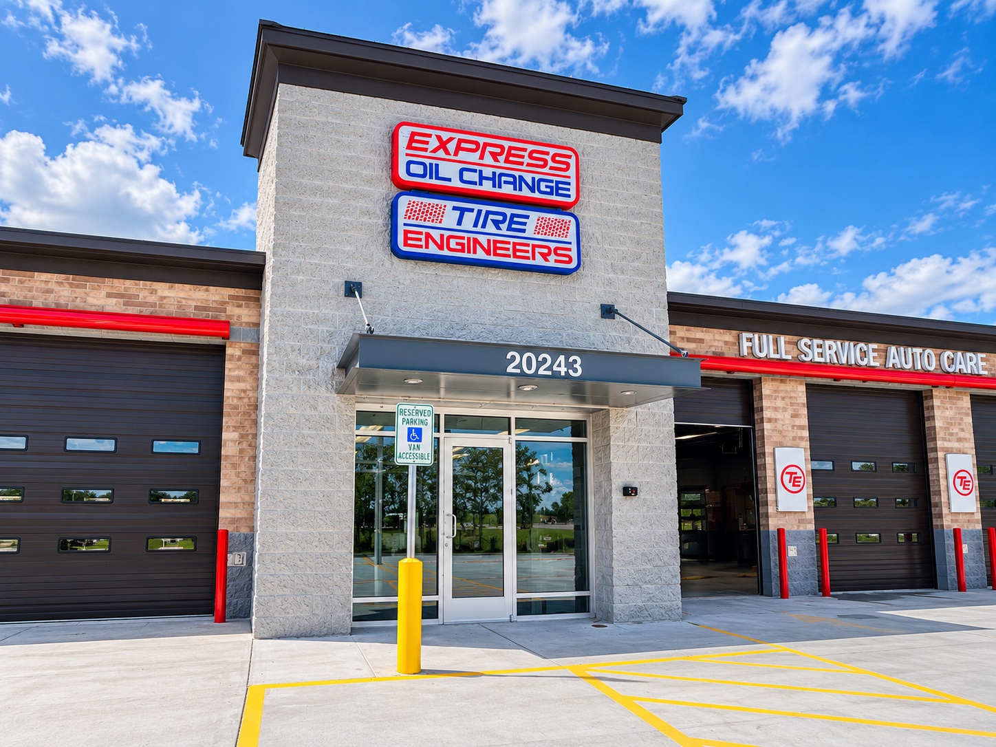 Commercial glass entrance at an auto service building