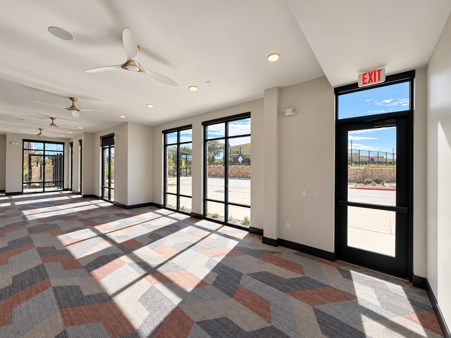 Multifamily amenity-space storefront and glass entrances