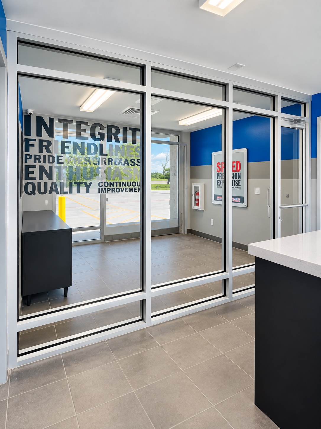 Interior aluminum framed office entrance and glazing