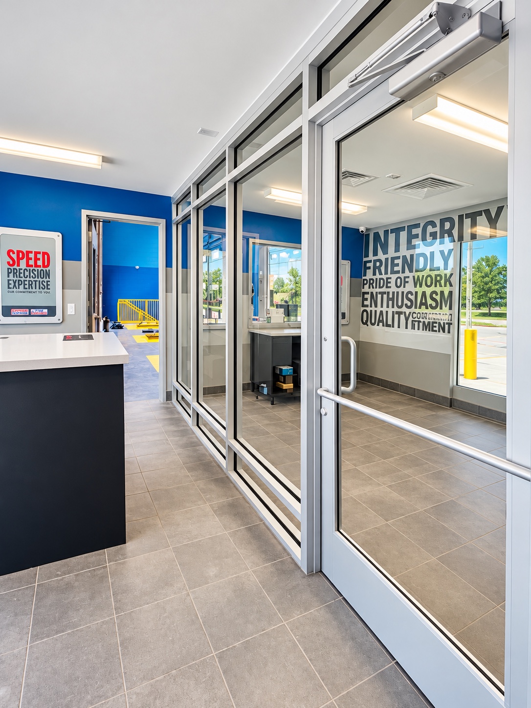 Aluminum framed interior storefront and glass doors