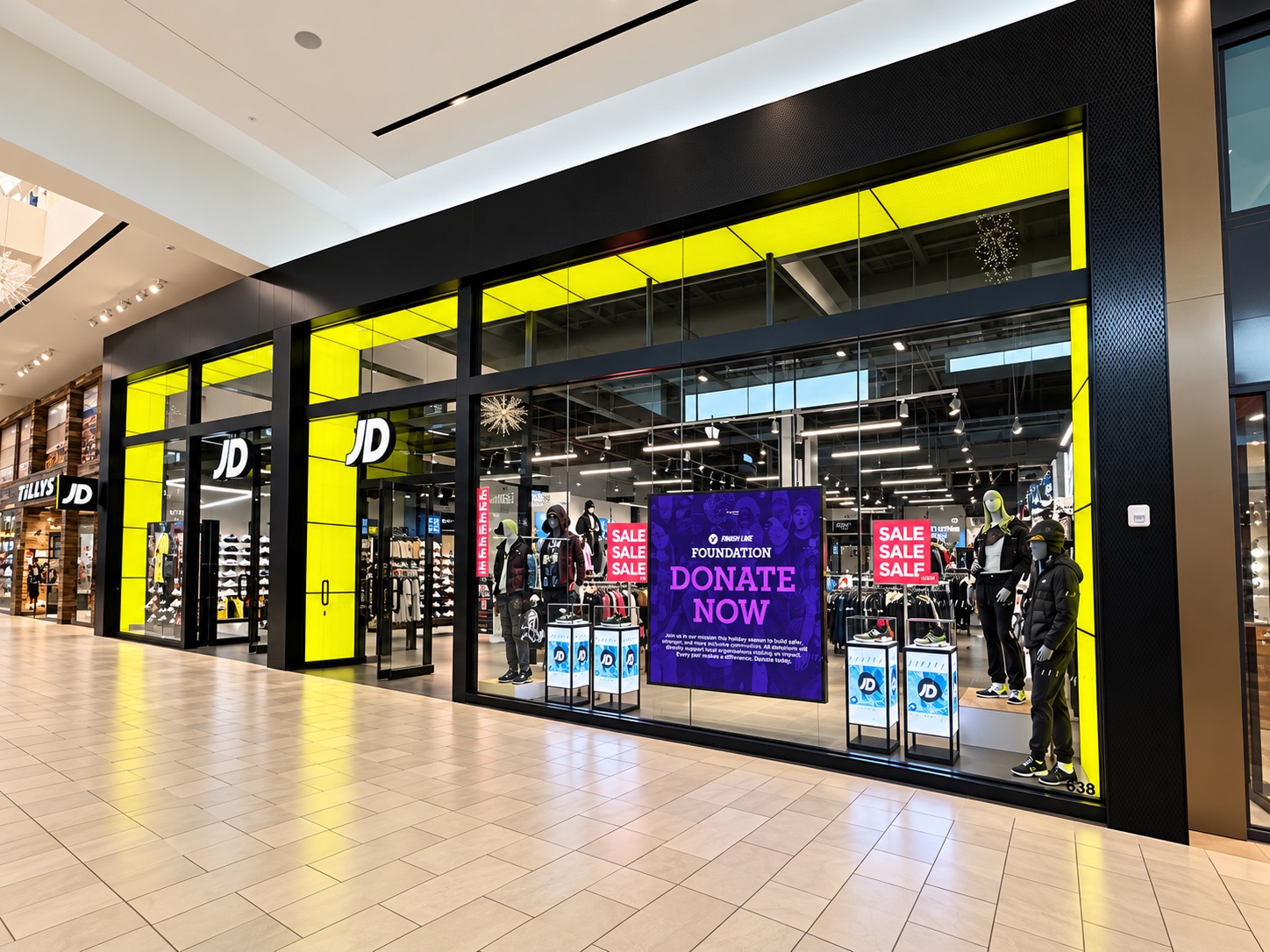 Full JD retail storefront with glass display frontage and black framing